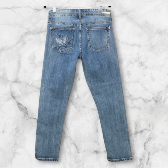 Anthro Pilcro Slim Boyfriend Embroidered Jeans Womens Sz 27 - Picture 6 of 9